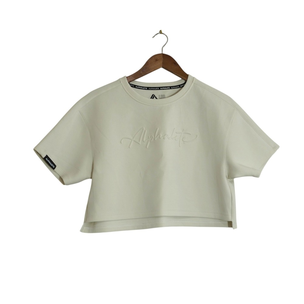 Alphalete LDB More Elements Women Cream Embossed Logo Cropped Sweatshirt Small